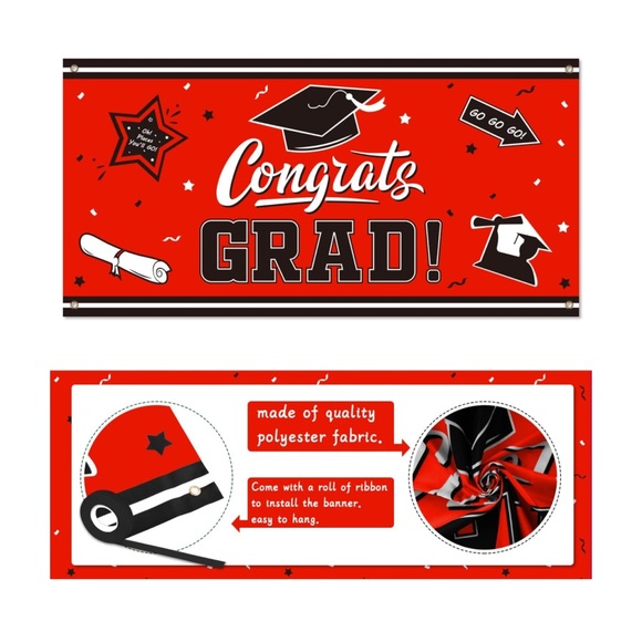 Congrats Grad Backdrop Banner with 2022 Graduation Balloons - Picture 4 of 5